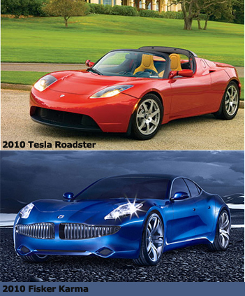 Tesla Roadster and Fisker Karma